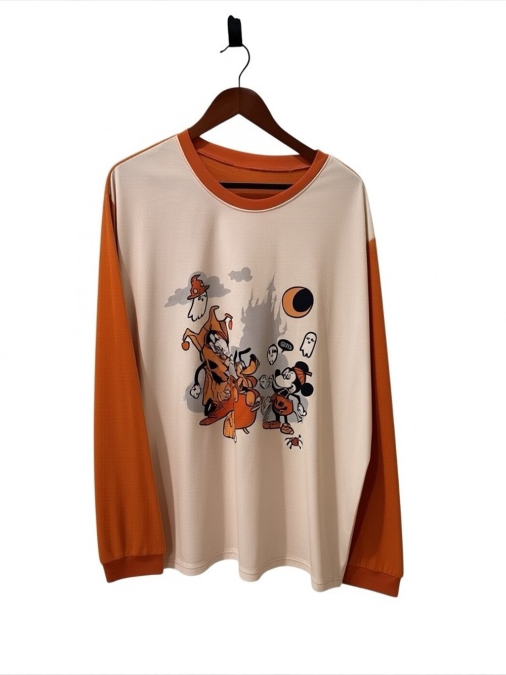 Disney Halloween*NO SIZE TAG* Long Sleeve T-Shirt Mickey & Friends Orange White